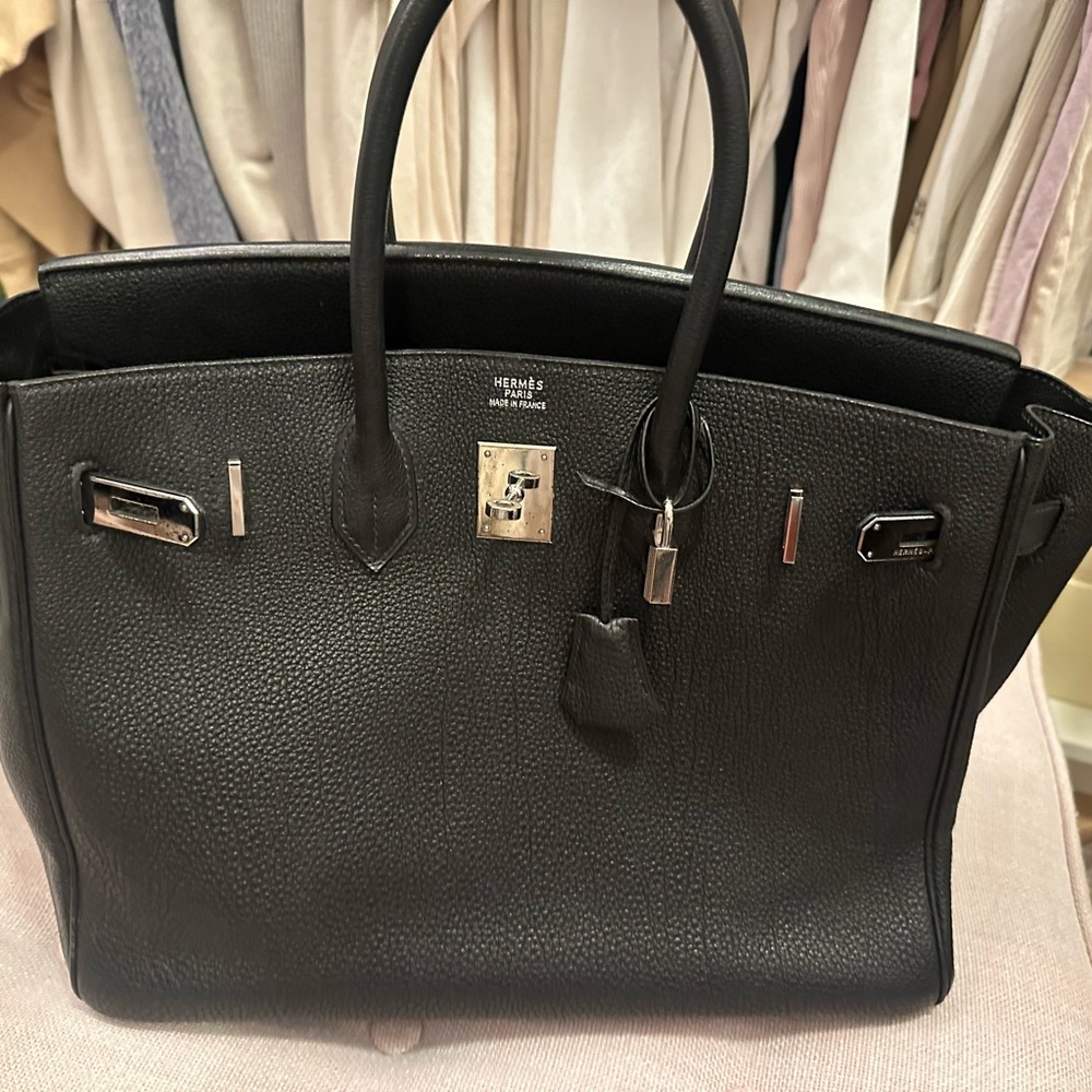 Authentic. Hermes. Black 35 silver hardware